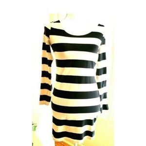 H & M blue and beige stripe bodycon dress size 8